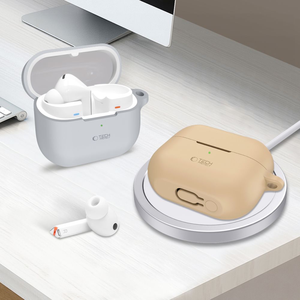 CUSTODIA PER SAMSUNG GALAXY BUDS 3 / 3 PRO TECH-PROTECT SILICONE HOOK CAFFÈ LATTE