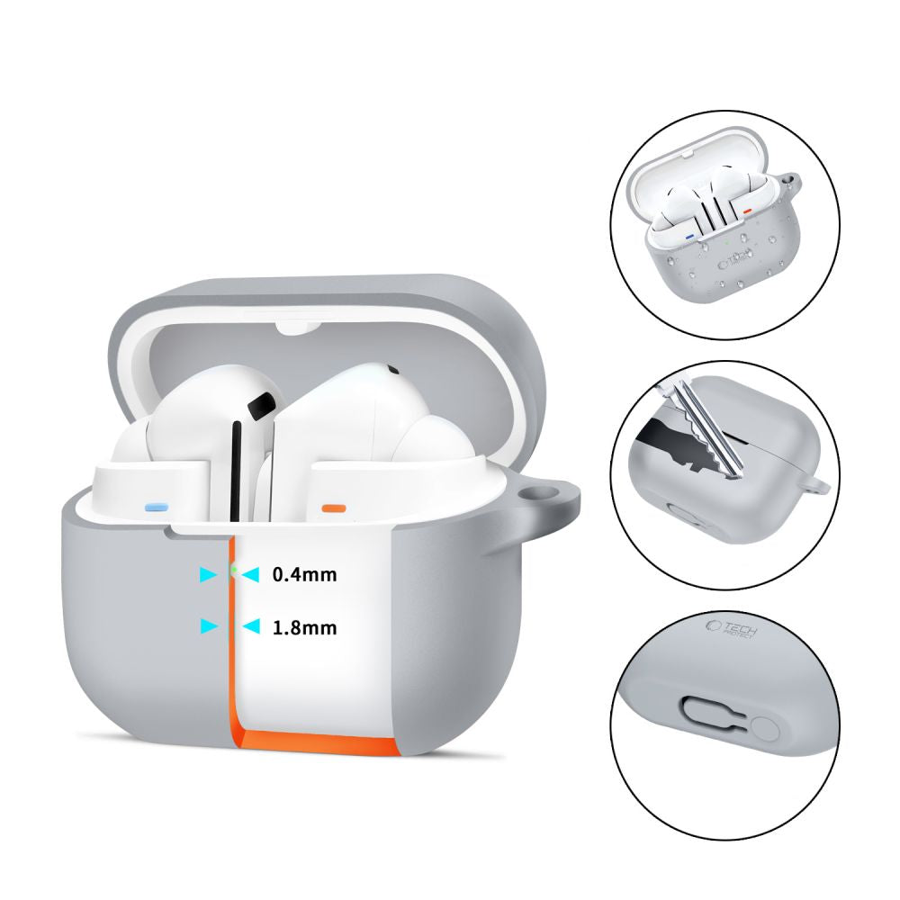 CUSTODIA PER SAMSUNG GALAXY BUDS 3 / 3 PRO TECH-PROTECT SILICONE HOOK GRIGIO CRAYON