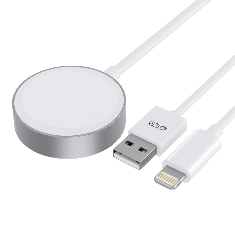 CARICATORE PER APPLE WATCH TECH-PROTECT ULTRABOOST 2IN1 CAVO DI RICARICA MAGNETICO & LIGHTNING 150CM BIANCO