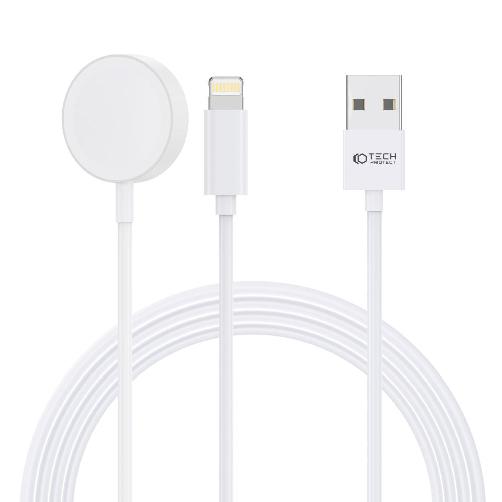 CARICATORE PER APPLE WATCH TECH-PROTECT ULTRABOOST 2IN1 CAVO DI RICARICA MAGNETICO & LIGHTNING 150CM BIANCO