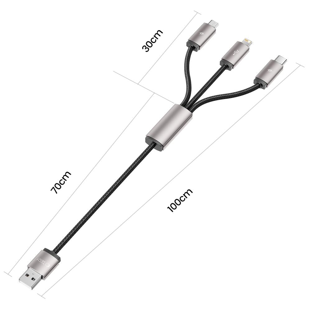 CAVO 3IN1TECH-PROTECT ULTRABOOST LIGHTNING & TYPE-C & MICRO-USB CAVO 3.5A 100CM GRIGIO