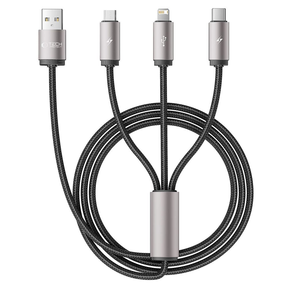 CAVO 3IN1TECH-PROTECT ULTRABOOST LIGHTNING & TYPE-C & MICRO-USB CAVO 3.5A 100CM GRIGIO