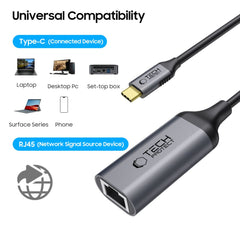 TECH-PROTECT ULTRABOOST ADAPTER TYPE-C A ETHERNET RJ45 1000MBPS NERO