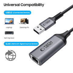 TECH-PROTECT ULTRABOOST ADAPTER USB 3.0 A ETHERNET RJ45 1000MBPS NERO