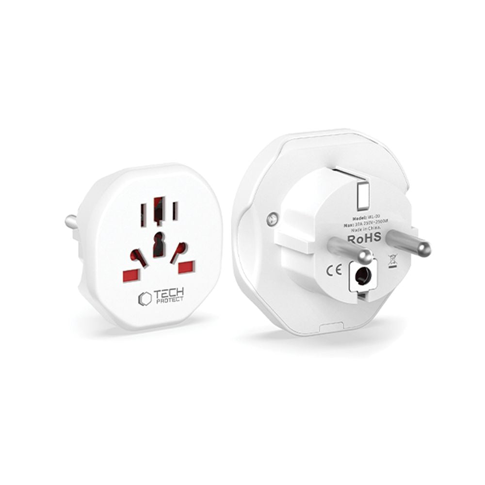 ADATTATORE UNIVERSALE PER VIAGGI TECH-PROTECT DALL'UE BIANCO