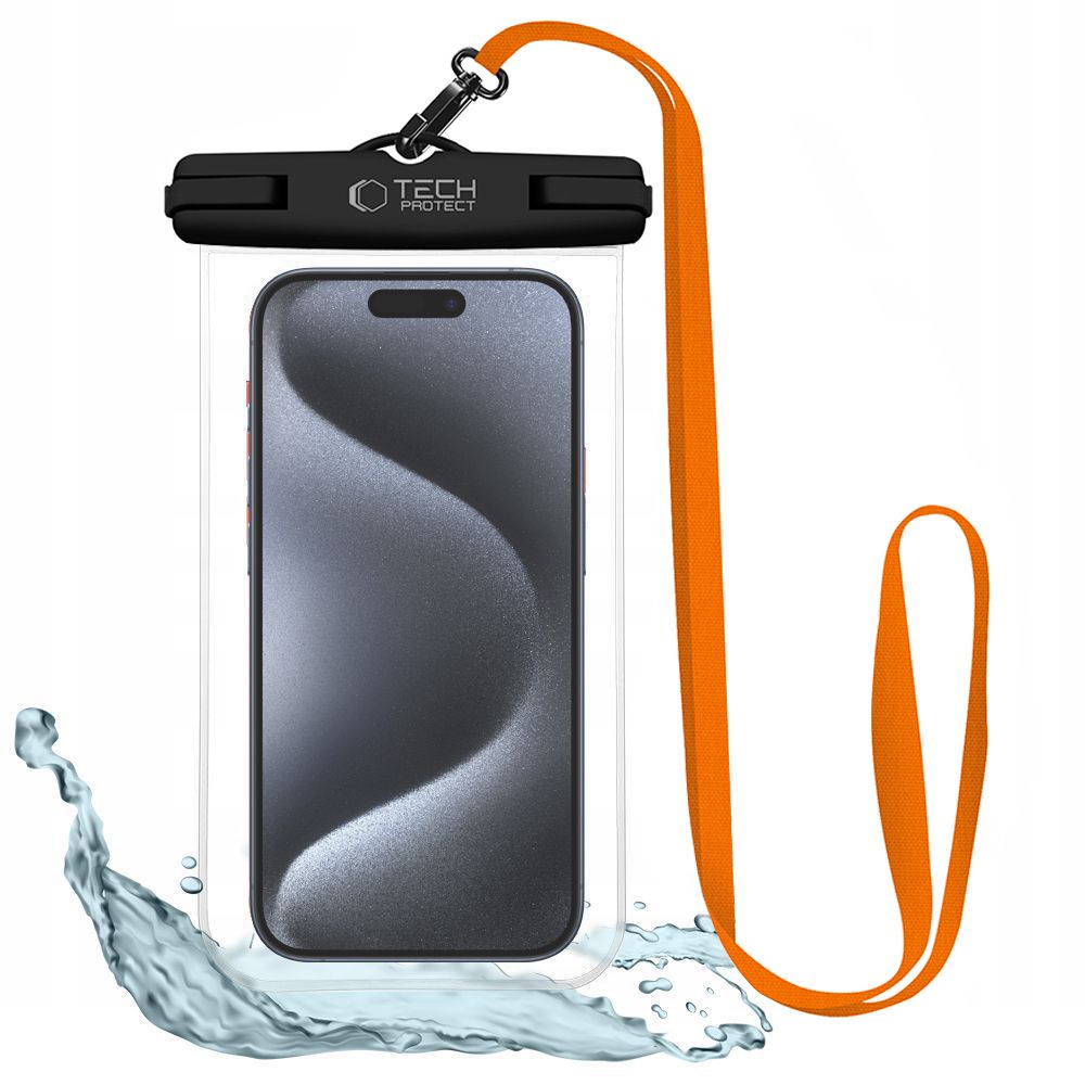 CUSTODIA IMPERMEABILE TECH-PROTECT UWC7 CASE IMPERMEABILE UNIVERSALE 6.9 POLLICI NERA/ARANCIONE