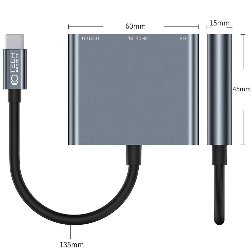 ADATTATORE TECH-PROTECT V1-HUB 3IN1 GRIGIO