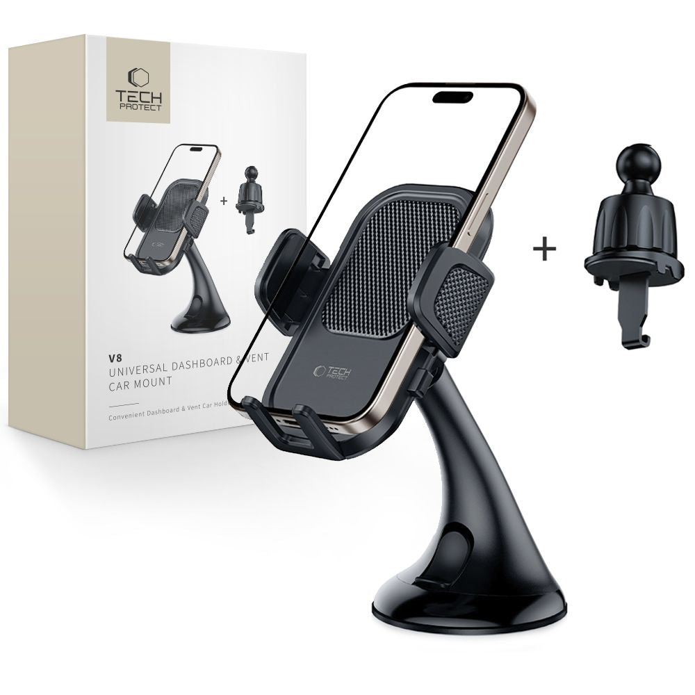 MONTAGGIO PER TELEFONO AUTO TECH-PROTECT V8 UNIVERSALE PER CRUSCOTTO E VENTILAZIONE NERO
