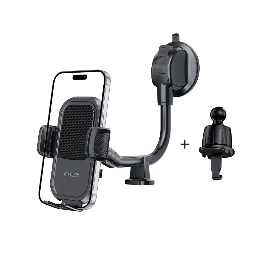 MONTAGGIO PER TELEFONO AUTO TECH-PROTECT V8 UNIVERSALE BRACCIO LUNGO PER CRUSCOTTO E PARABREZZA NERO