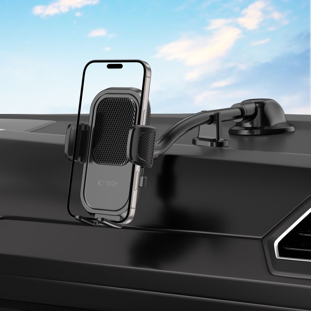 MONTAGGIO PER TELEFONO AUTO TECH-PROTECT V8 UNIVERSALE BRACCIO LUNGO PER CRUSCOTTO E PARABREZZA NERO