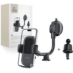 MONTAGGIO PER TELEFONO AUTO TECH-PROTECT V8 UNIVERSALE BRACCIO LUNGO PER CRUSCOTTO E PARABREZZA NERO