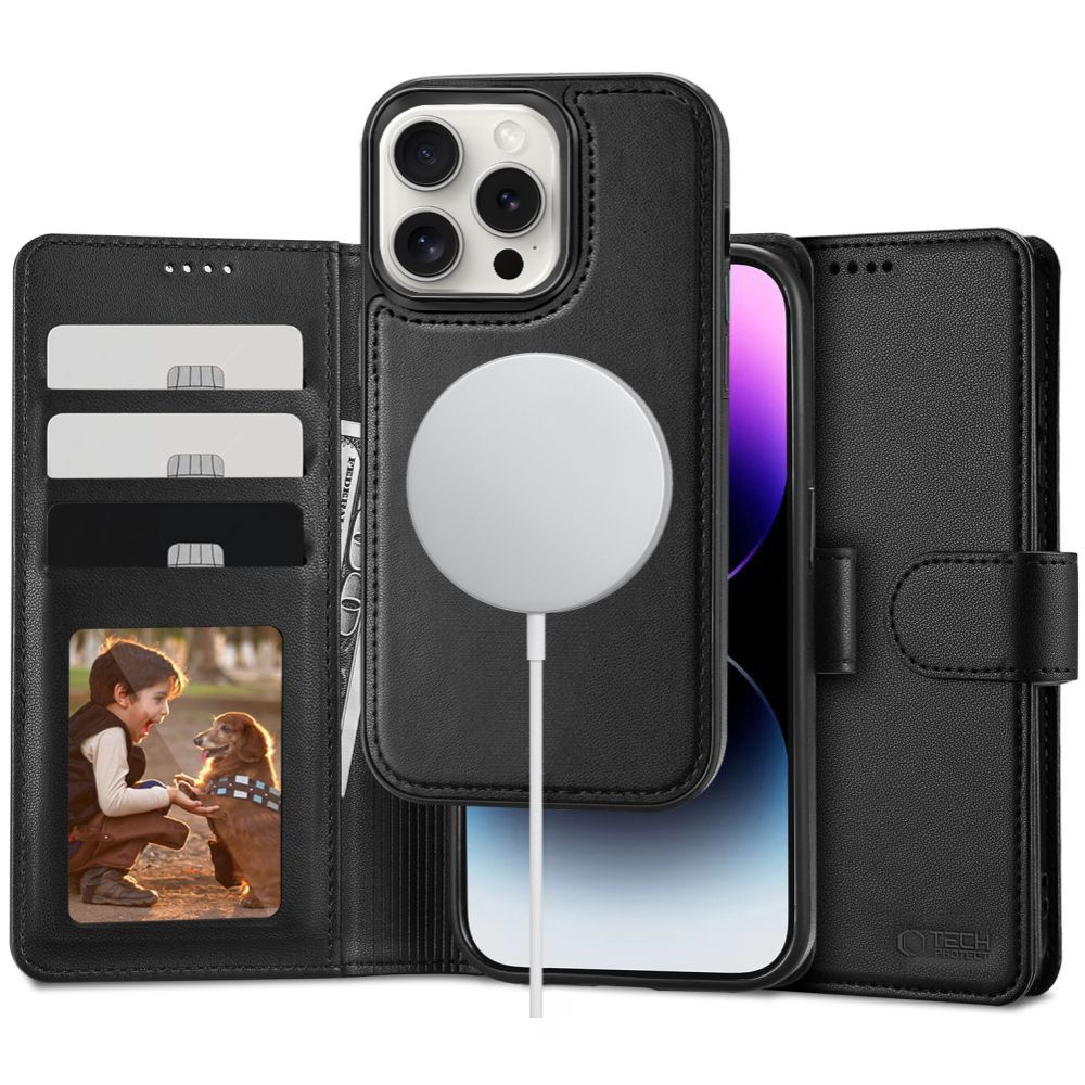 COPERTURA PER IPHONE 16 PRO TECH-PROTECT WALLET MAGSAFE NERA